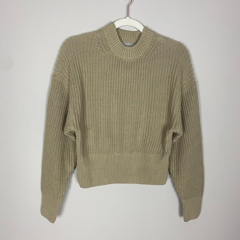 Everlane Texture Cotton Crew Sweater Chunky Oversized Taupe Womens XS Tan
